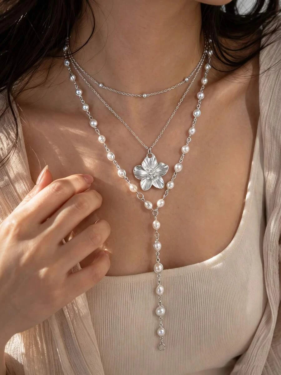 Pearl Flower Tassel Shell Necklace