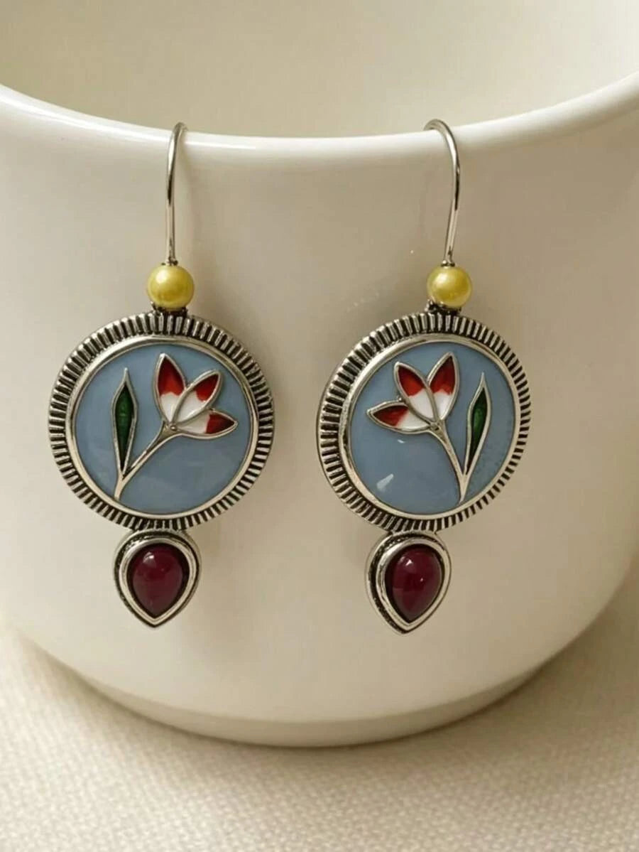 Retro Bohemian Tulip Enamel Earrings