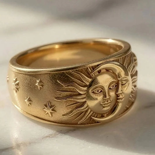 Vintage Court Style Gold Plated Engraved Sun Ring