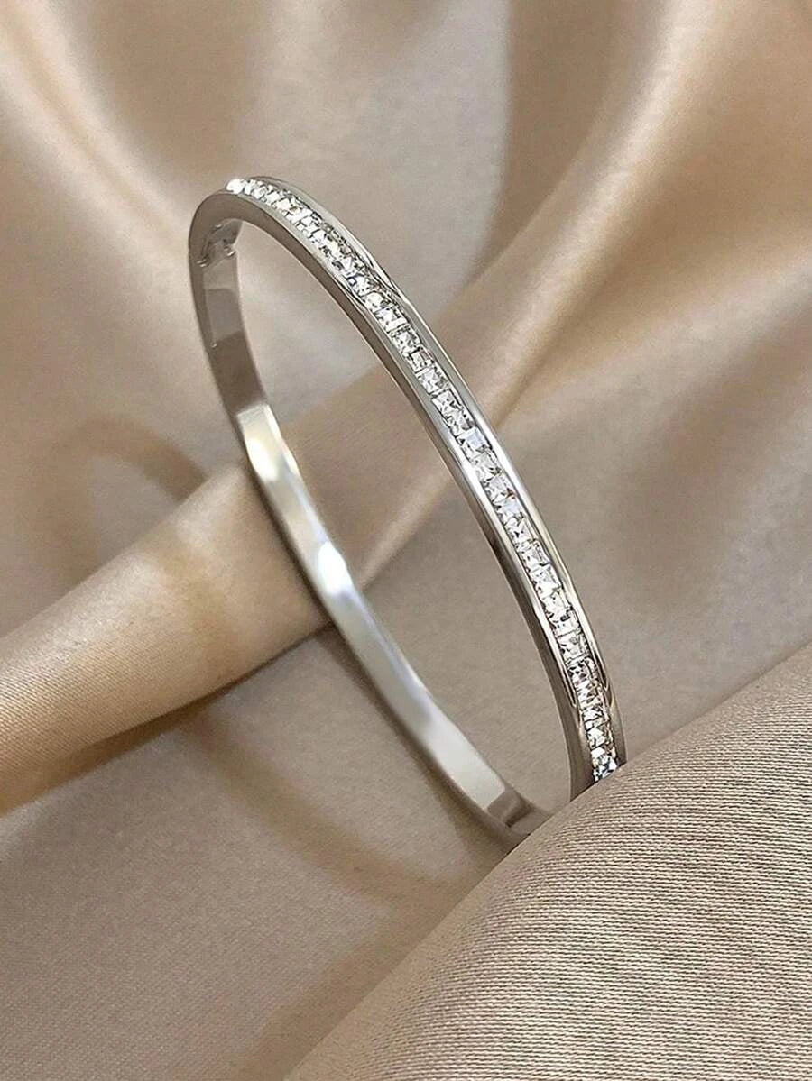 Minimalist Stainless Steel Rhinestone Bracelet
