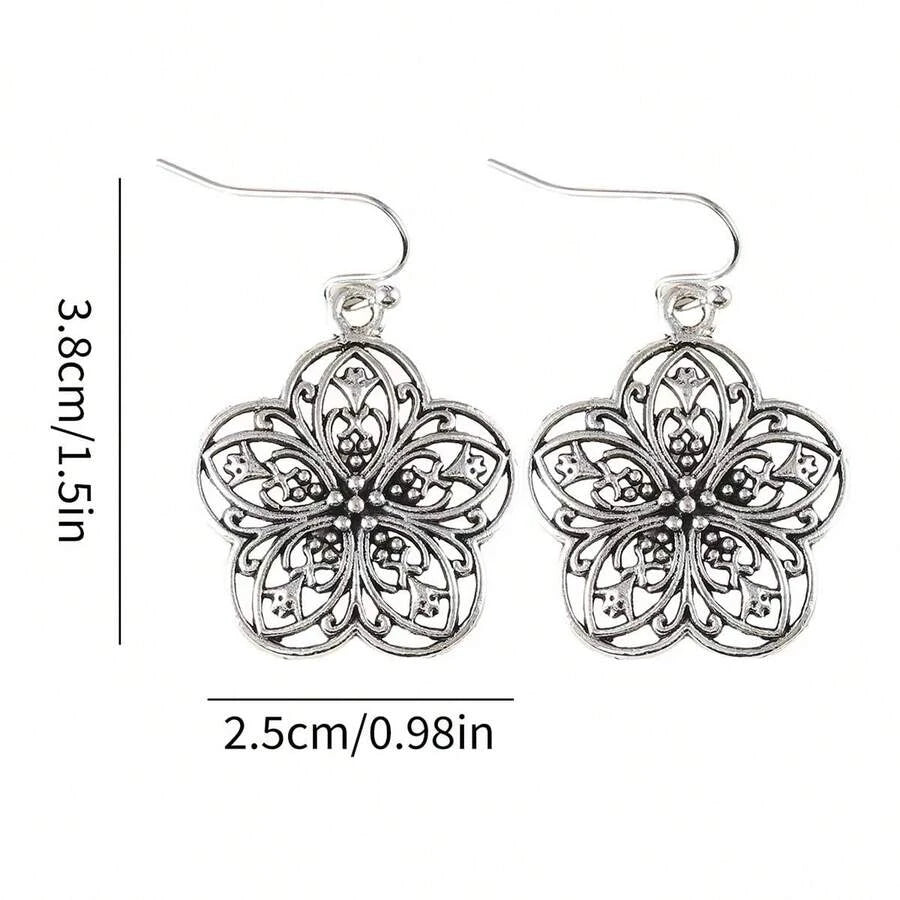 Vintage Silver Flower Drop Earrings
