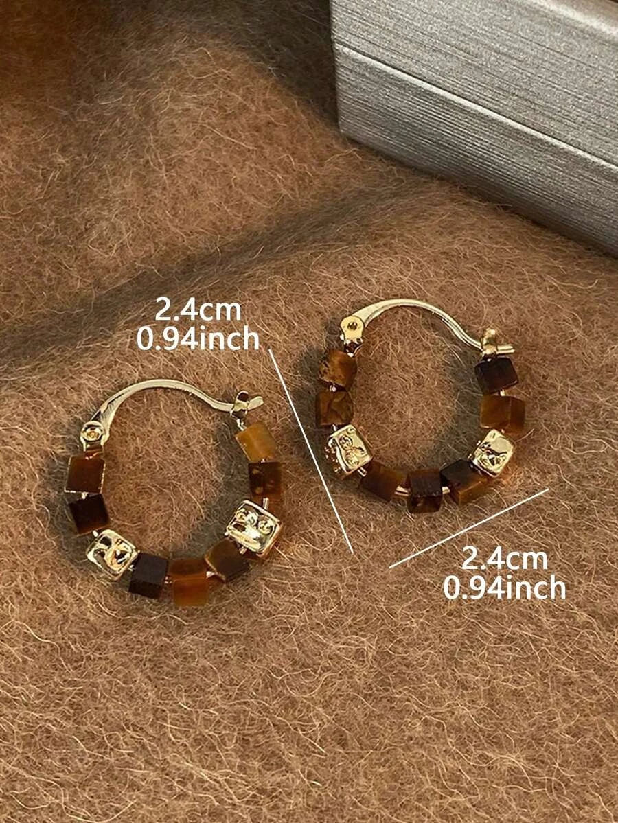 Tiger Eye Beaded Hoop Earrings