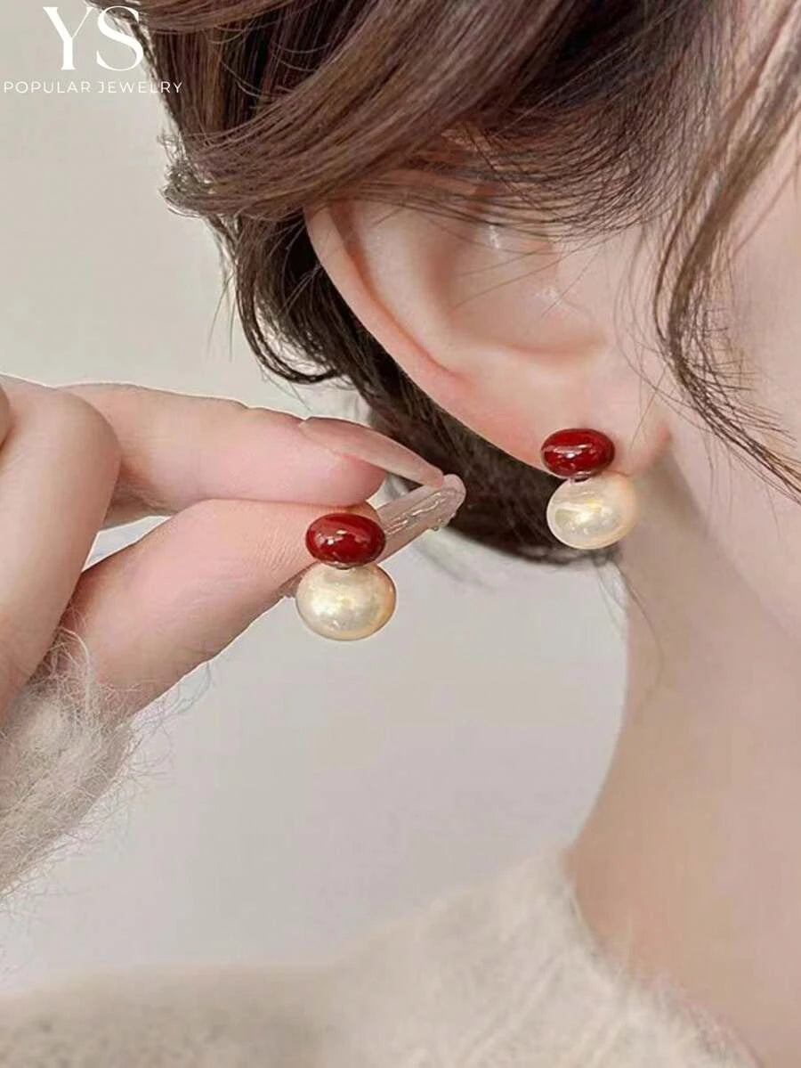 Gold Plated Faux Pearl Stud Earrings