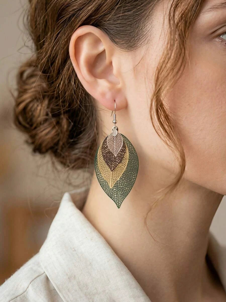 Bohemian Gold Hollow Leaf Earrings