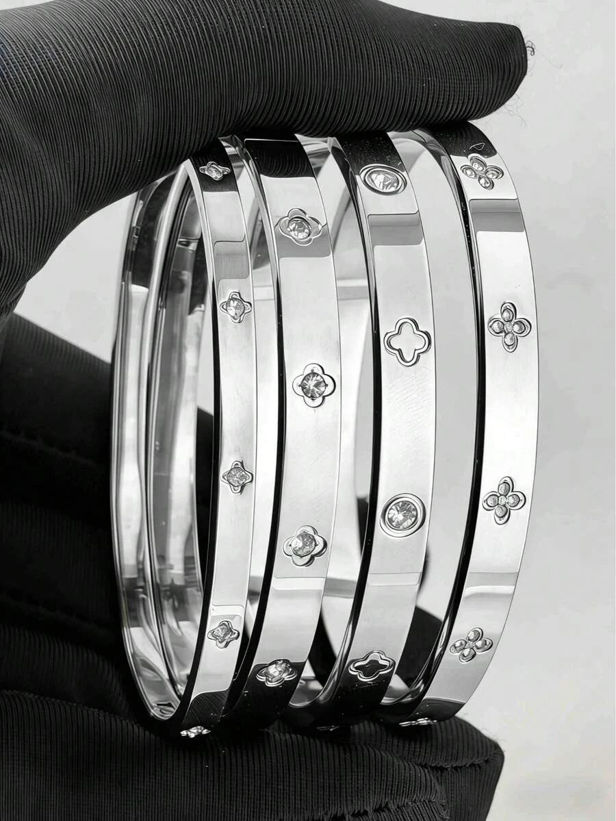 Four-Leaf Clover Rhinestone Bracelet Set