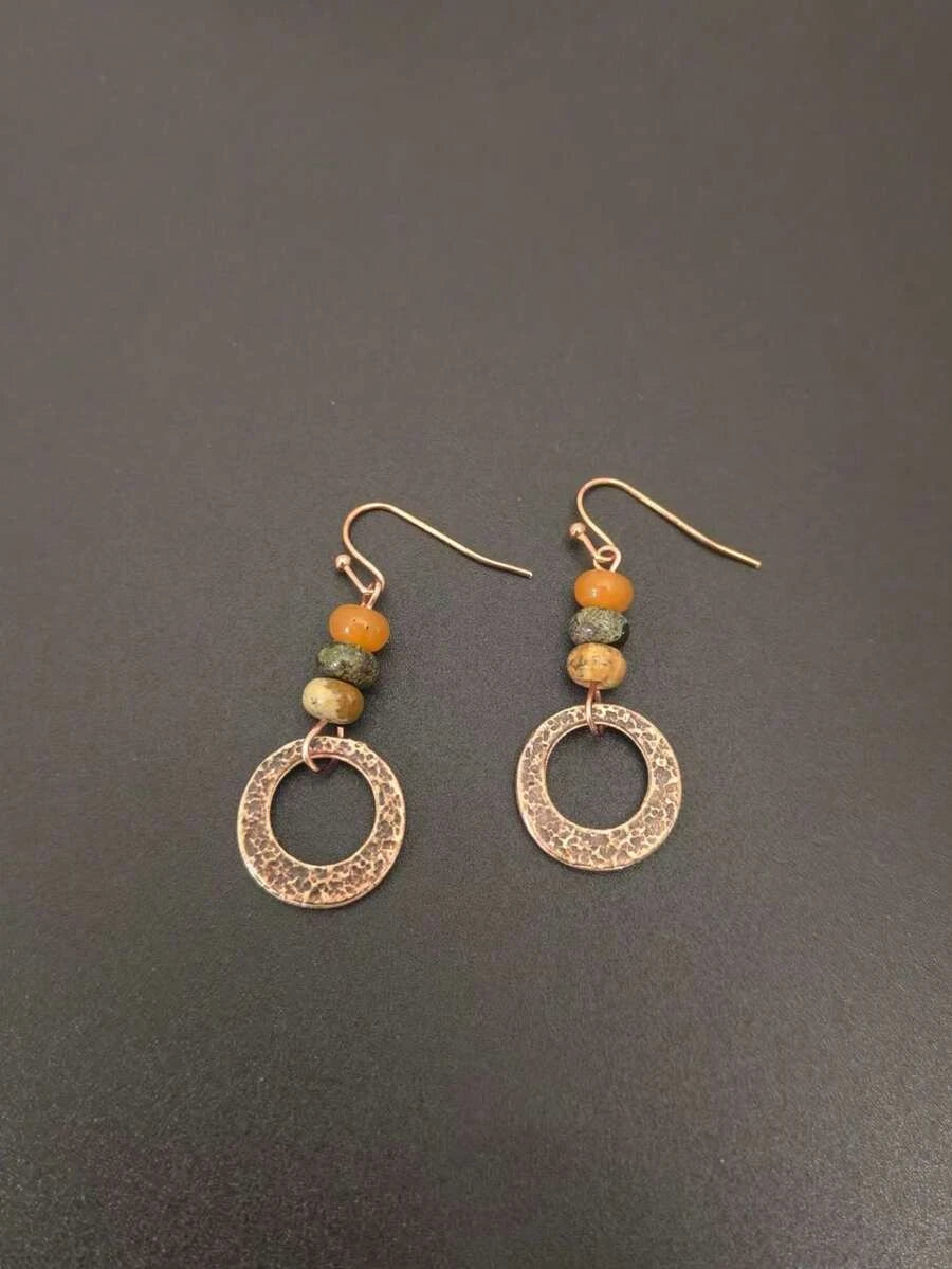 Vintage Bohemian Bronze Hammered Disc Earrings