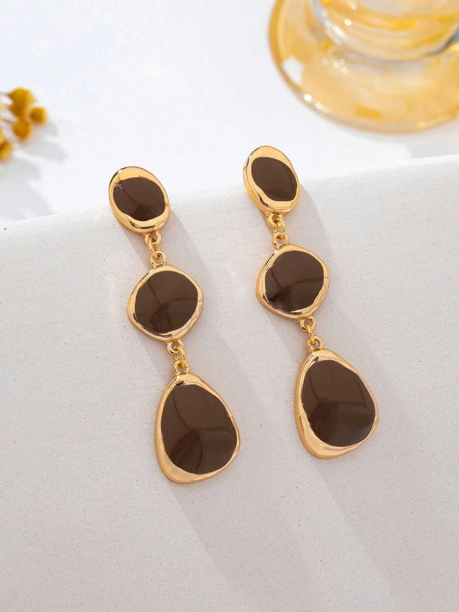 French Vintage Enamel Asymmetrical Drop Earrings