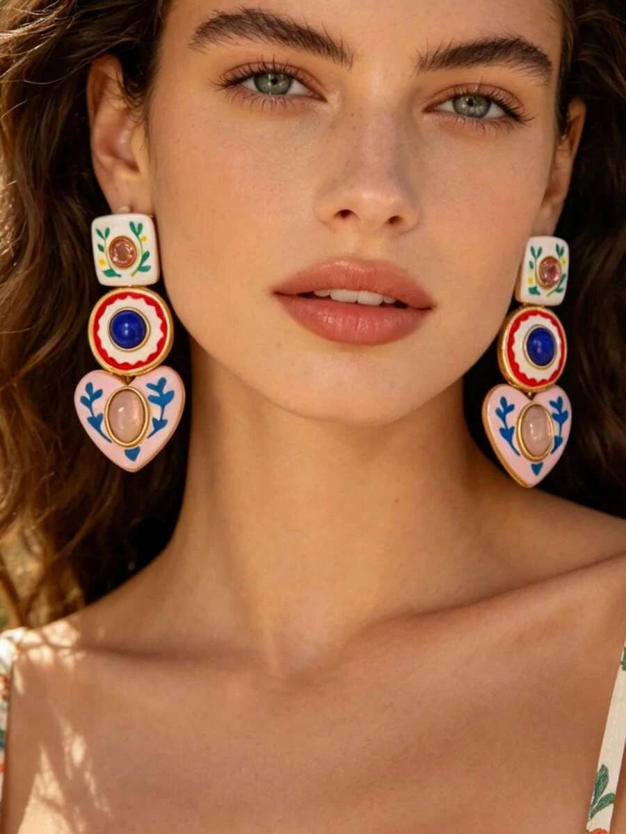 Retro Bohemian Enamel Flower Earrings