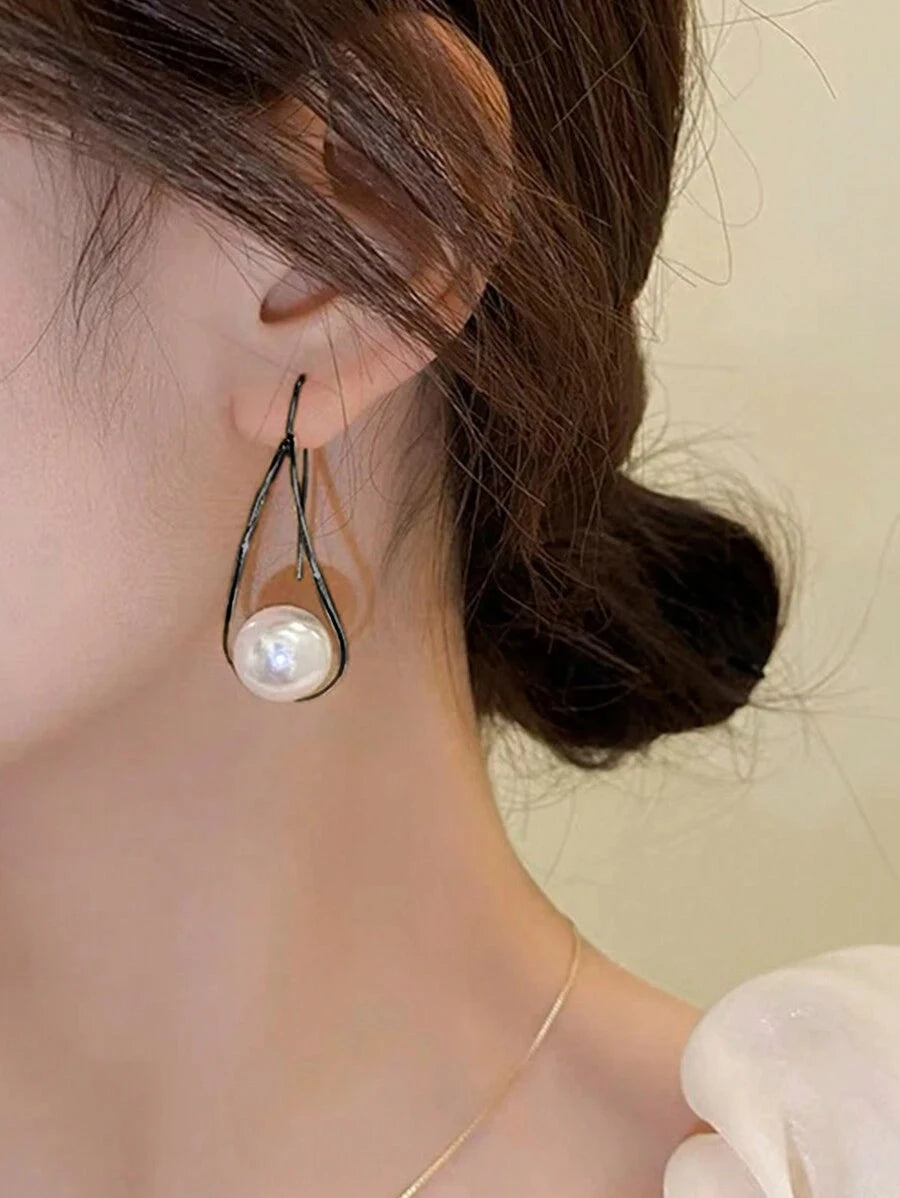 Vintage Faux Pearl Copper Dangle Earrings