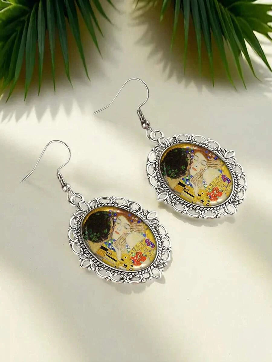 Vintage Klimt The Kiss Art Earrings