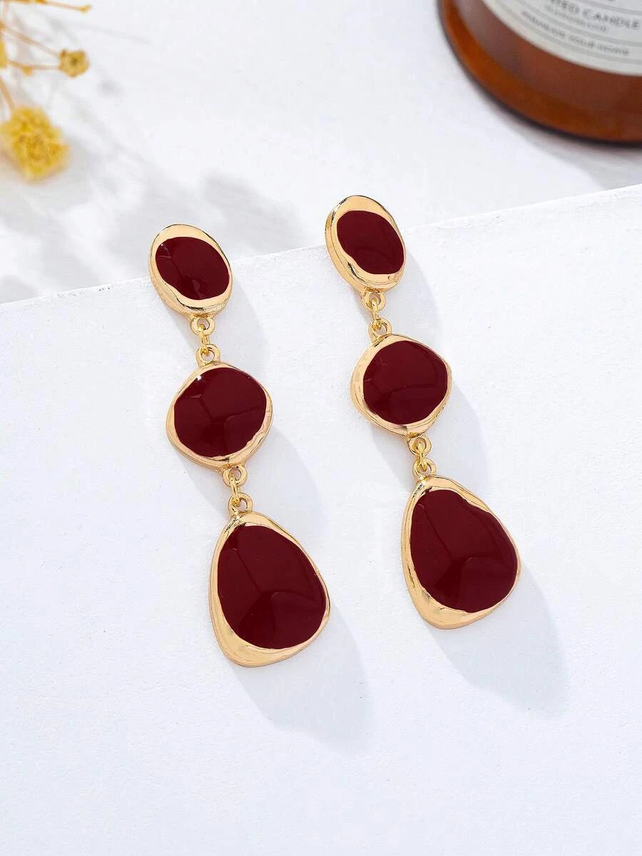 French Vintage Enamel Asymmetrical Geometric Drop Earrings