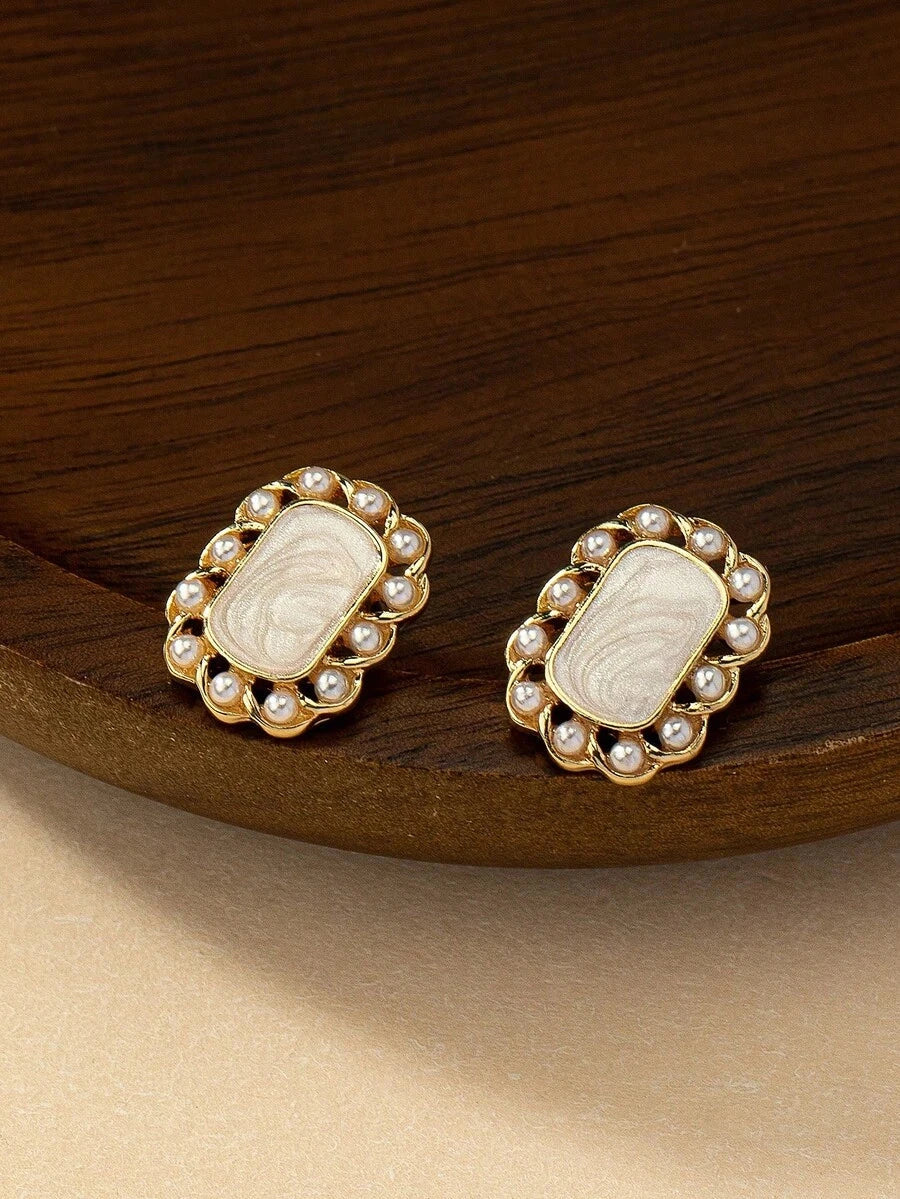 Geometric Faux Pearl Stud Earrings