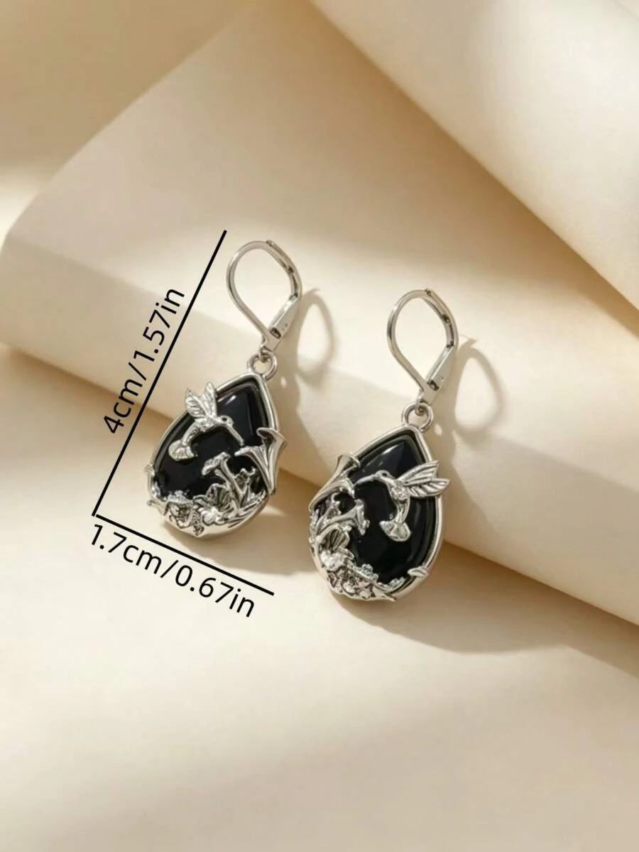 Vintage Teardrop Hummingbird Earrings