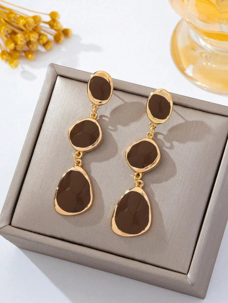 French Vintage Enamel Asymmetrical Drop Earrings
