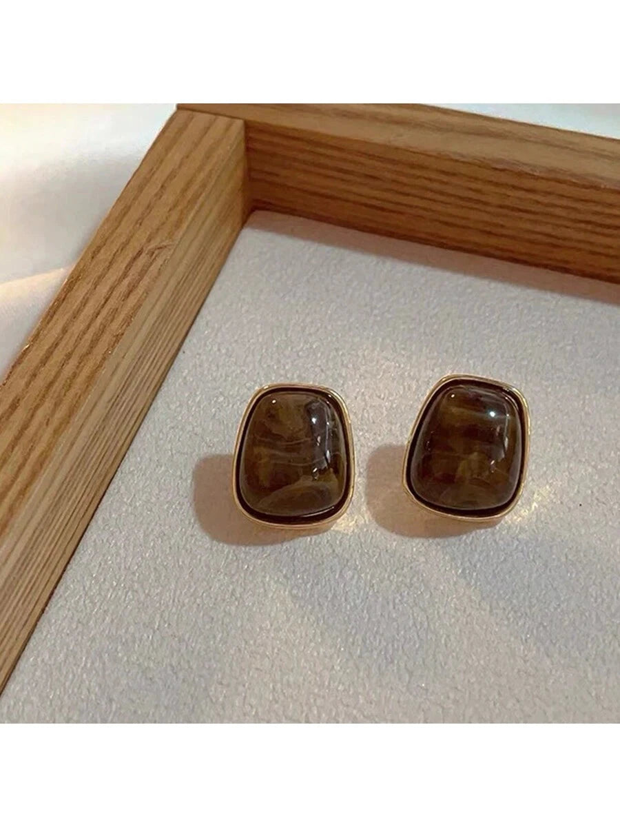 French Vintage Geometric Square Resin Earrings