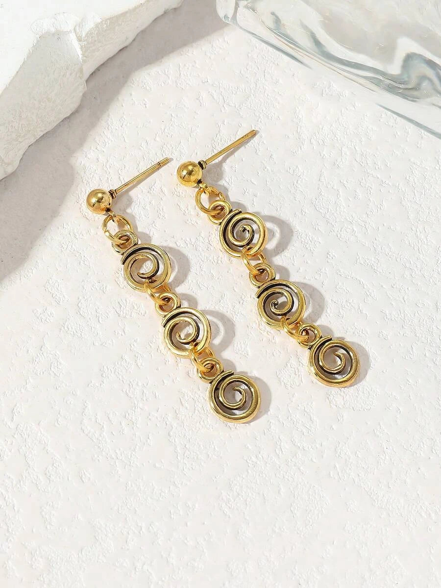 Retro Spiral Swirl Dangle Earrings