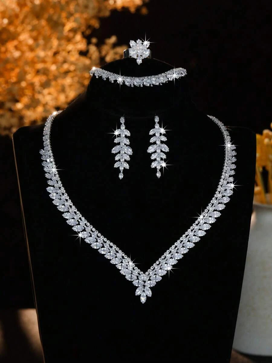 Bridal Rhinestone V-Shaped Jewelry Set