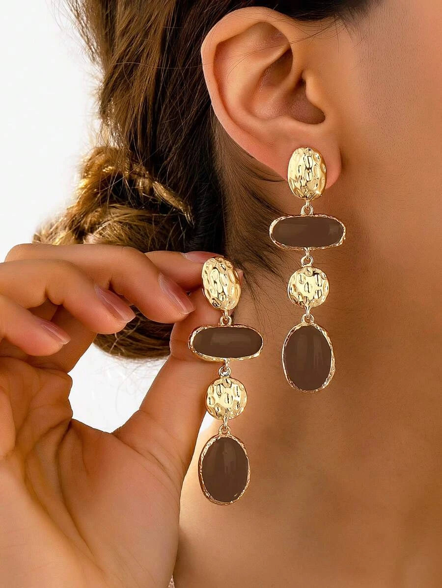French Vintage Enamel Asymmetrical Geometric Drop Earrings