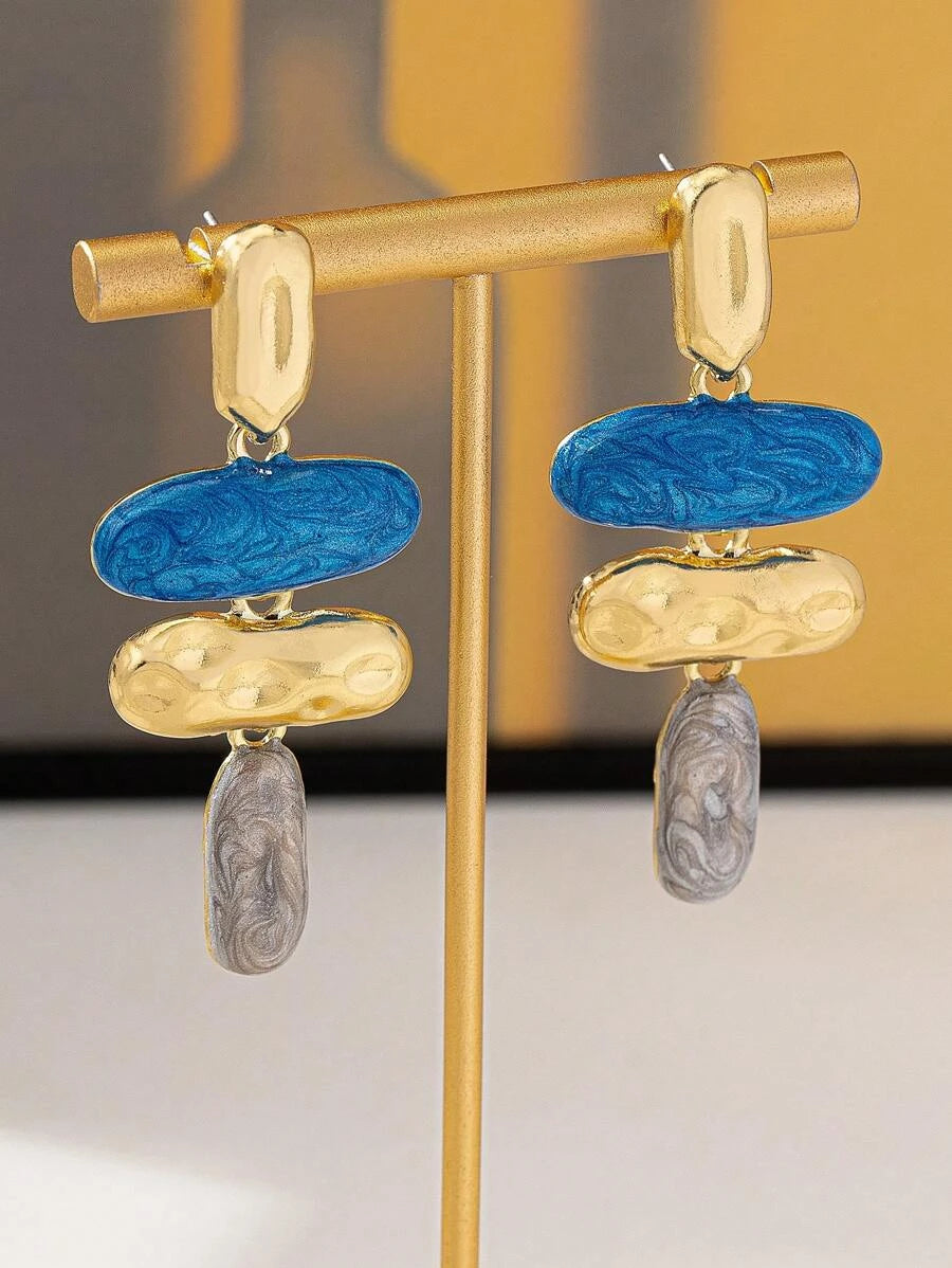 Asymmetrical Geometric Enamel Drop Earrings