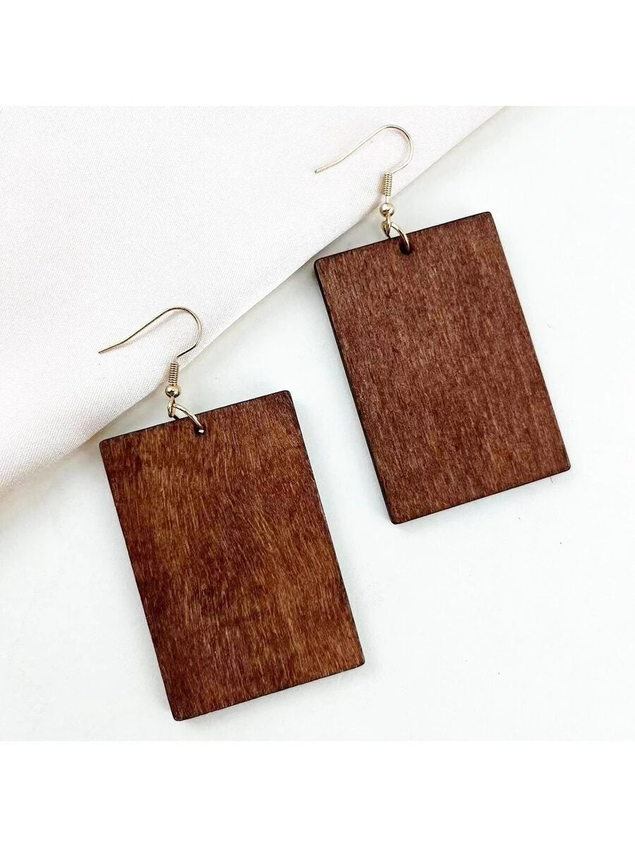 Retro Wooden Square Pendant Earrings
