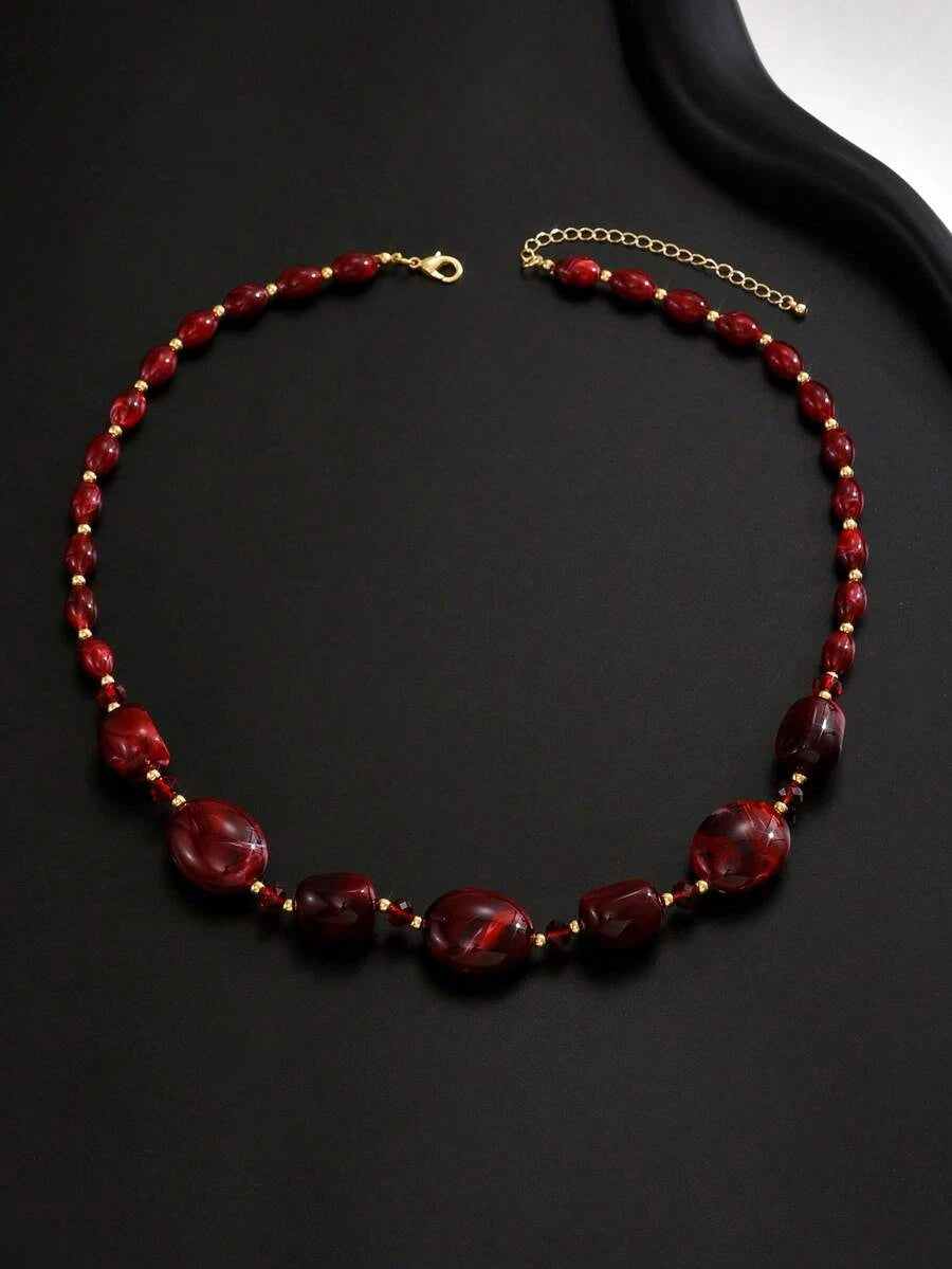 Burgundy Asymmetrical Beaded Choker
