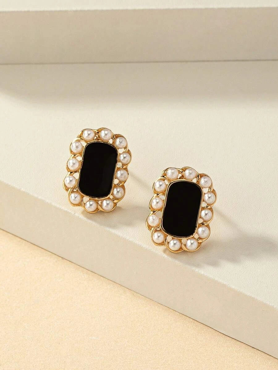 Geometric Faux Pearl Stud Earrings