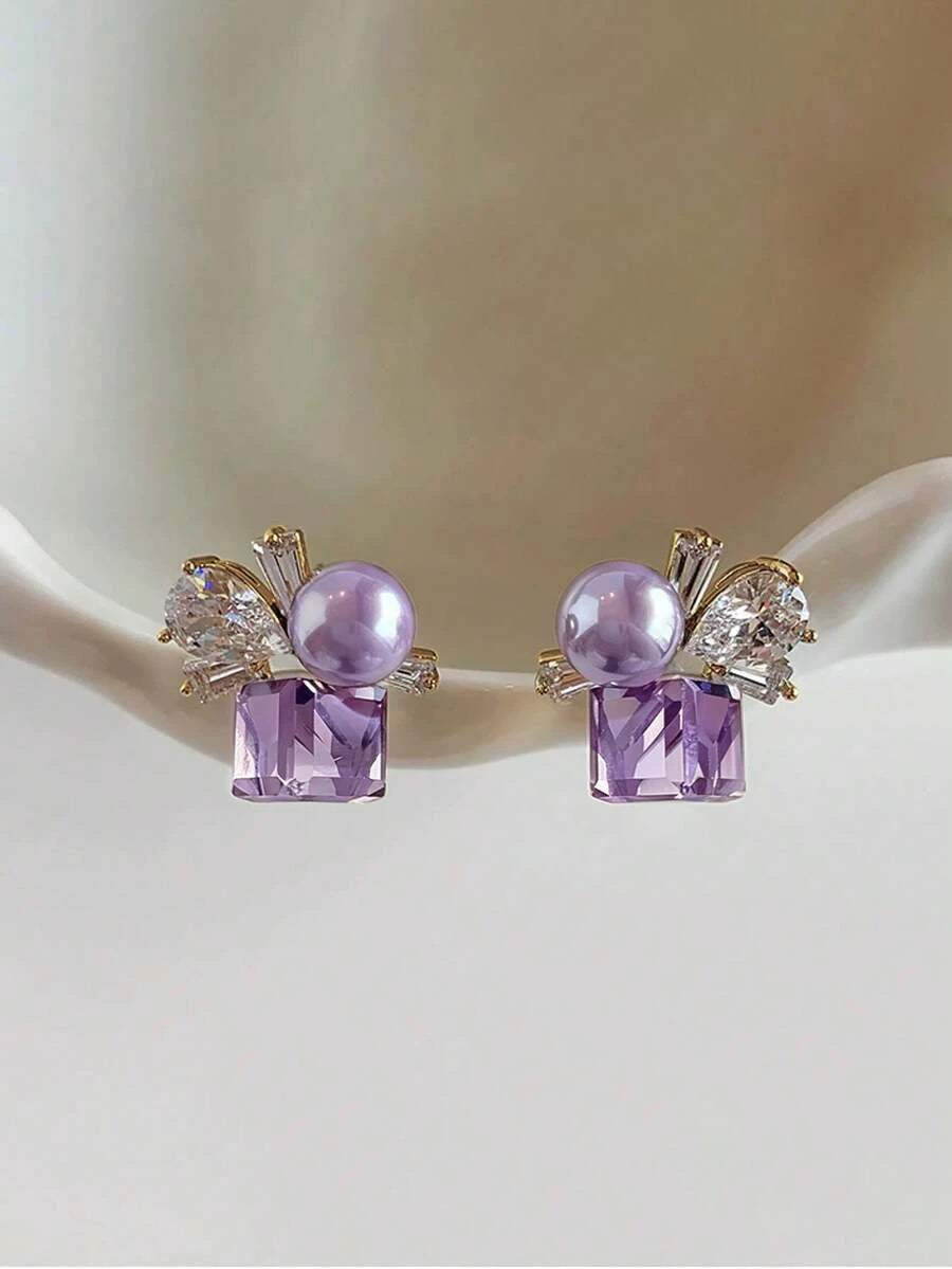 French Faux Pearl Glass Stud Earrings