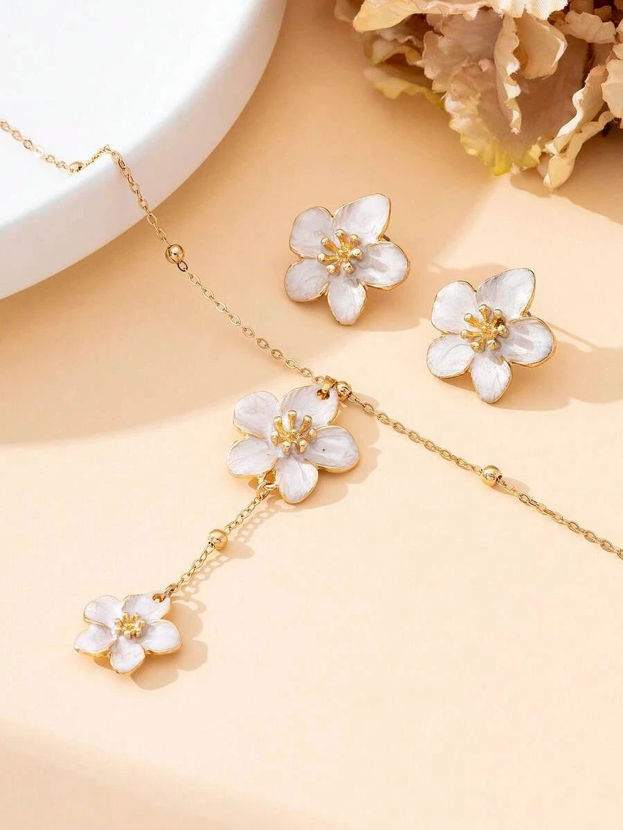 Handmade Orange Floral Jewelry Set