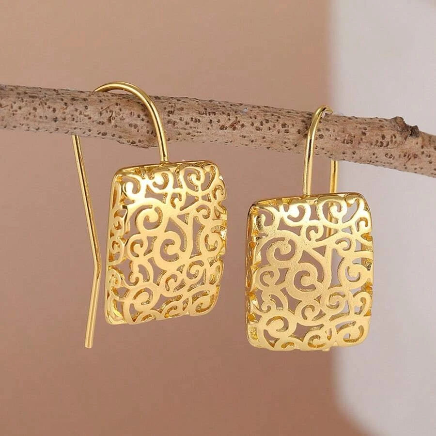 Vintage Gold Hollow Square Earrings