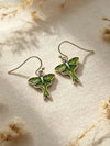 Vintage Green Moth Enamel Earrings
