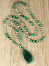 Vintage Green Agate Teardrop Pendant Necklace