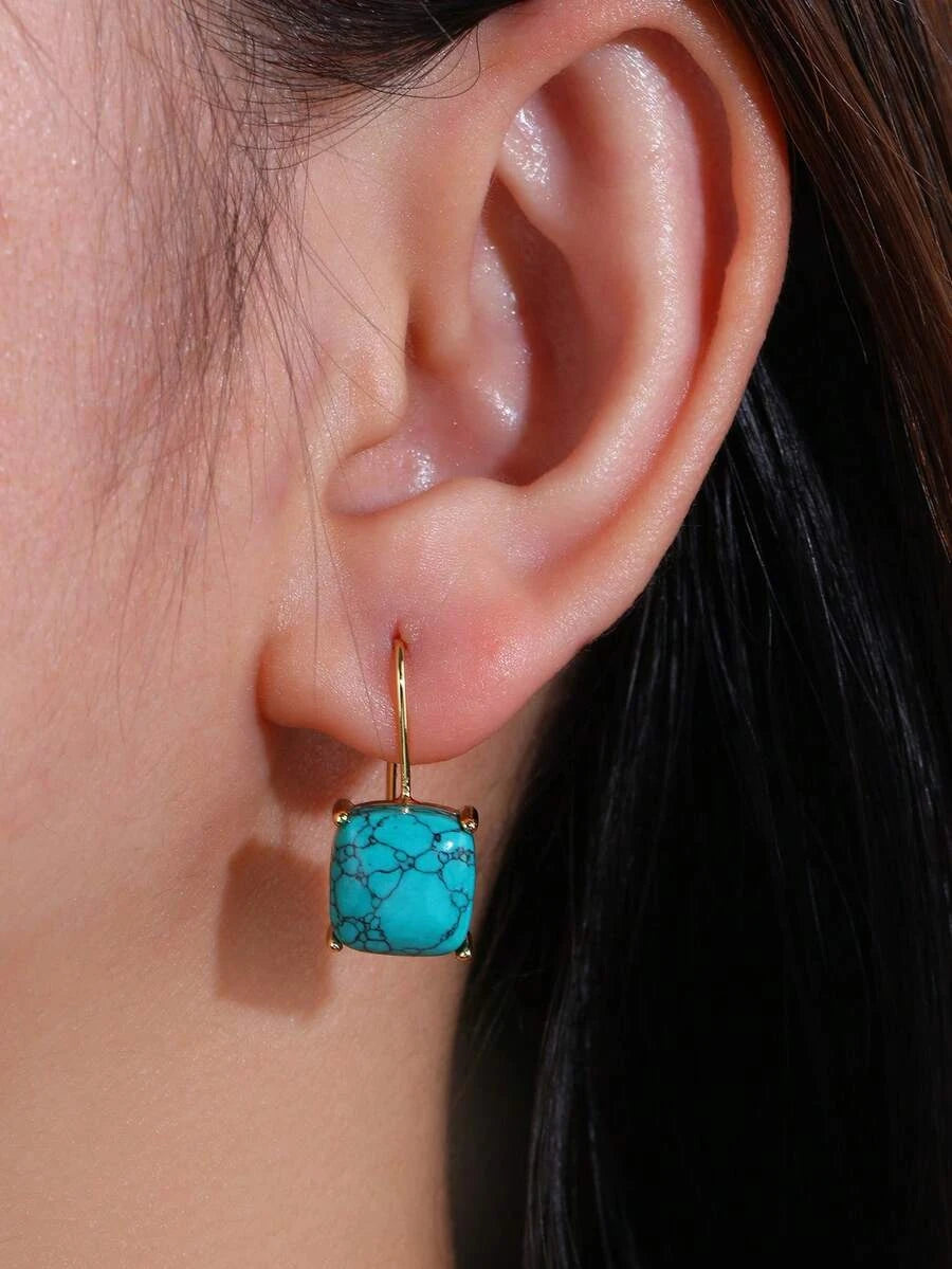 Square Synthetic Turquoise Stud Earrings
