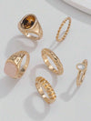 13pcs Fashion Luxury Vintage Sun Gemstone Open Ring Set, Designer Ins Style Metallic Glossy Wrinkled Finger Rings, Suitable For Party, Vacation, Gift For Friends And Family, Daily Wear