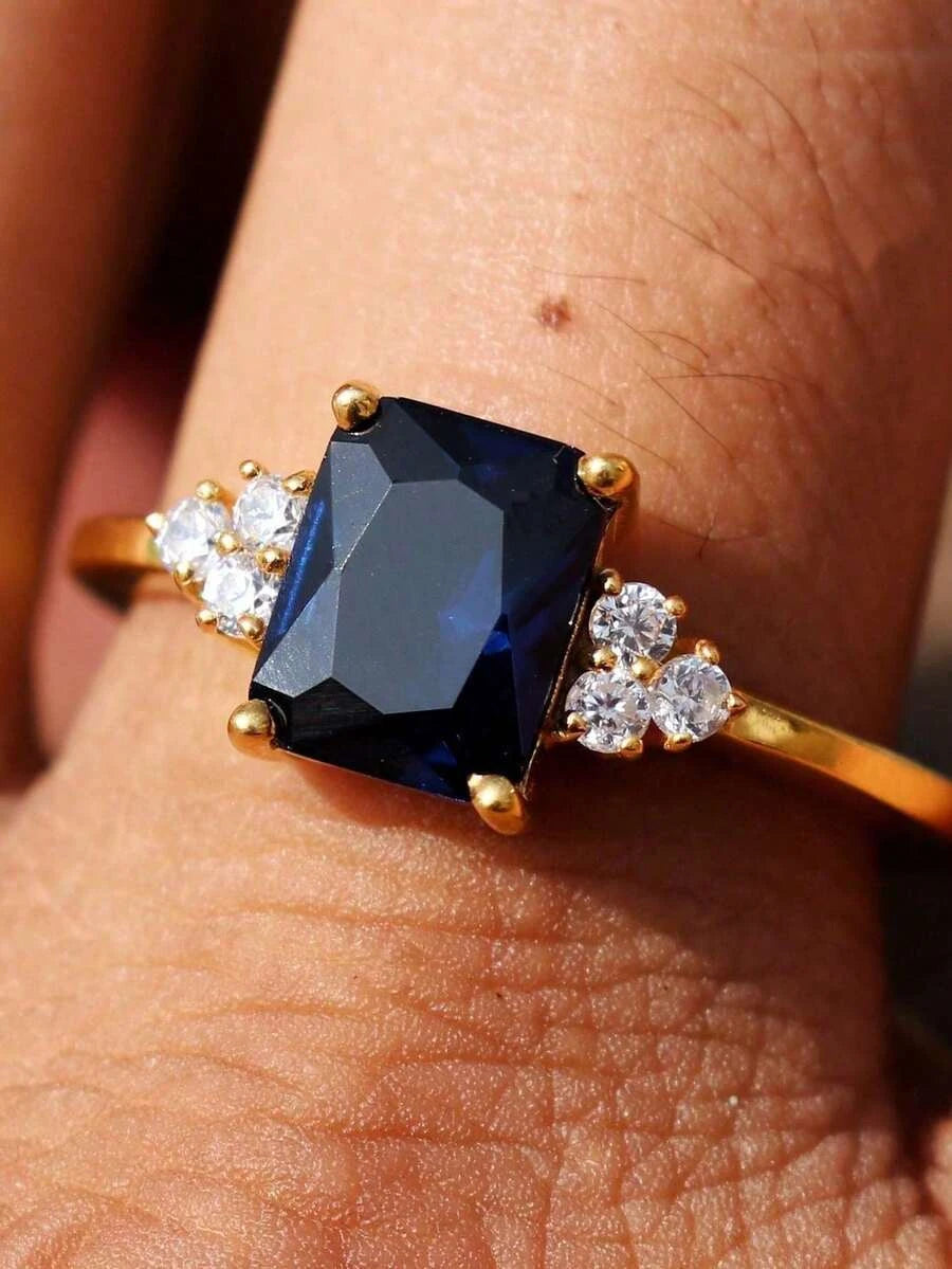 Bohemian Retro Dark Blue Cubic Zirconia Ring