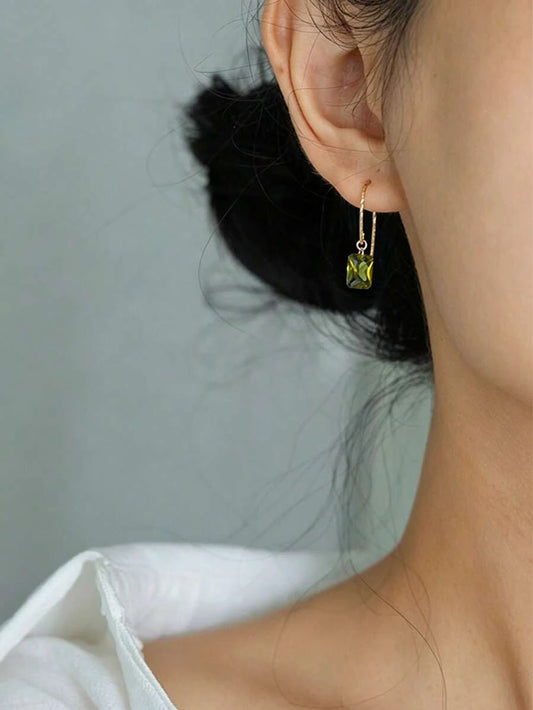 Sterling Silver Olive Green Zirconia Earrings
