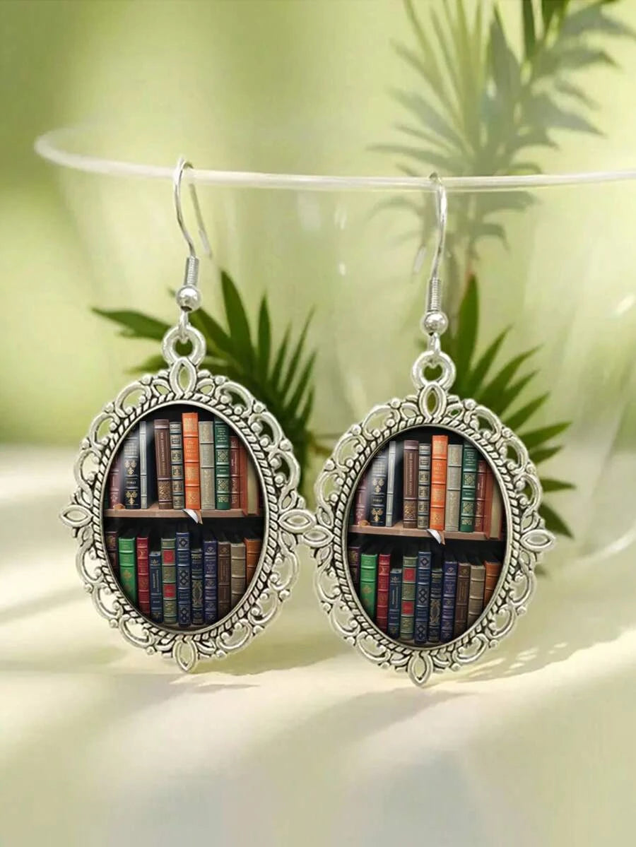 Silver Book Shaped Vintage Earrings