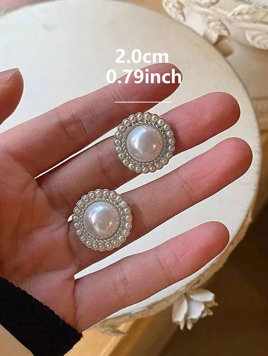 Faux Pearl Decor Stud Earrings