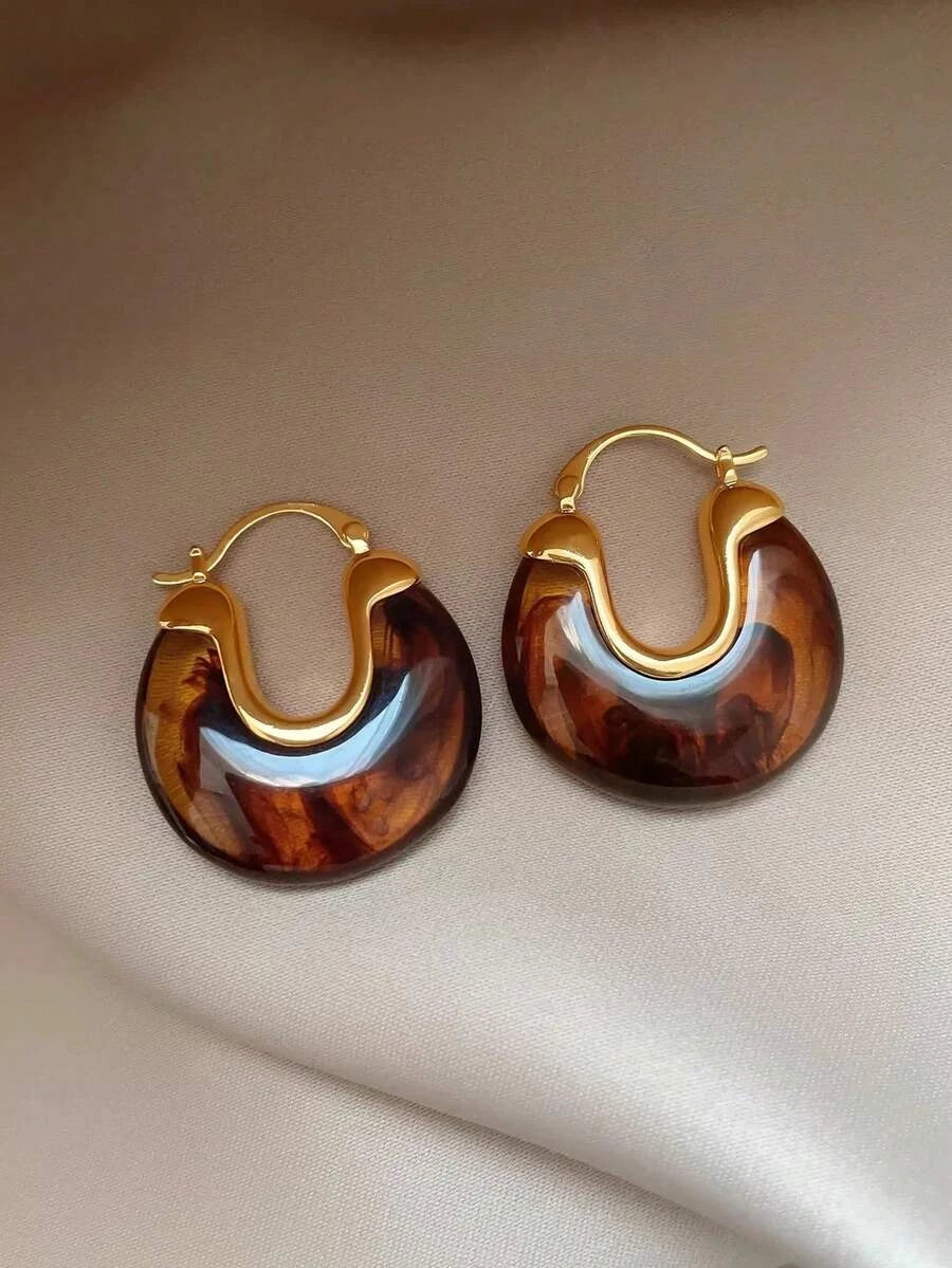 Vintage Geometric Resin Hoop Earrings