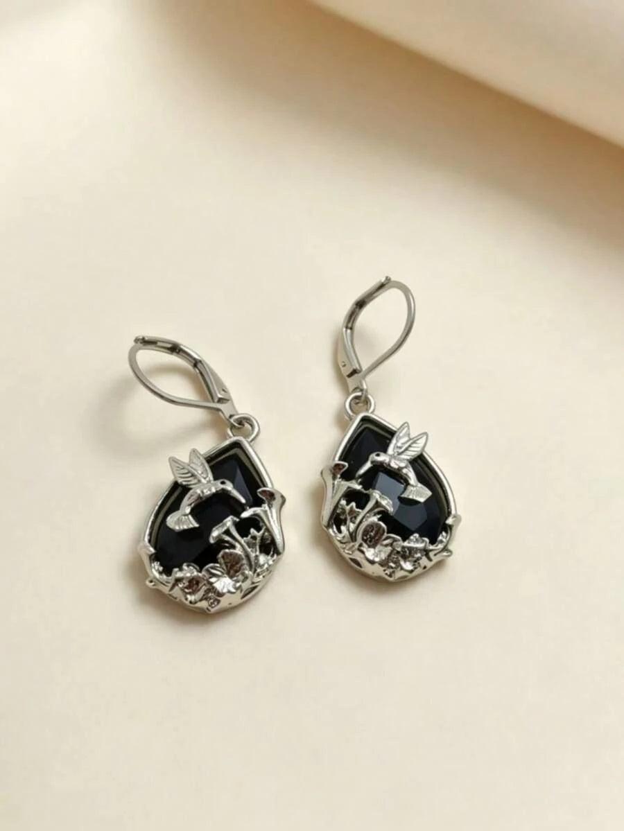 Vintage Teardrop Hummingbird Earrings
