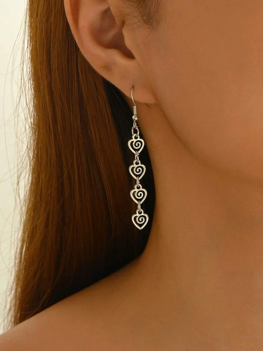 Vintage Silver Geometric Heart Earrings