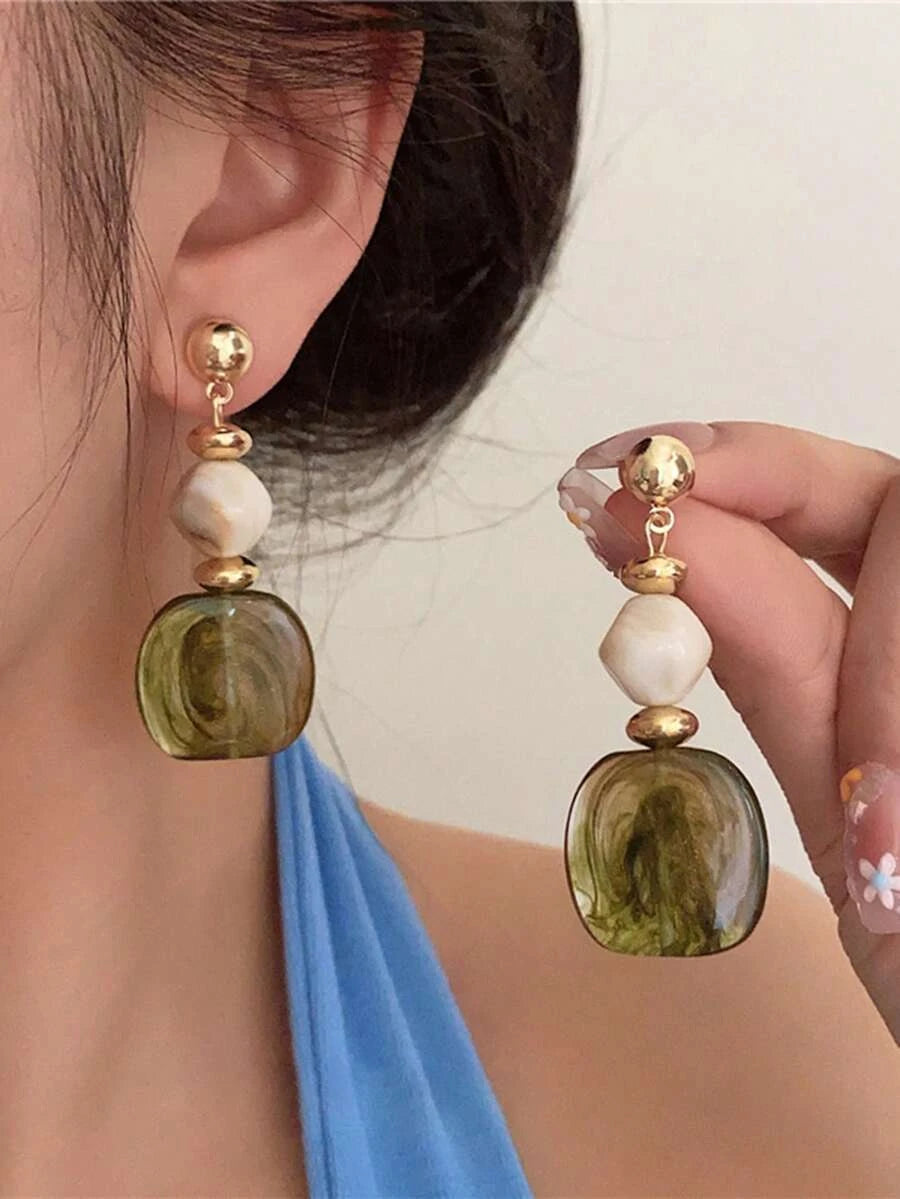Asymmetric Green Wave Drop Earrings