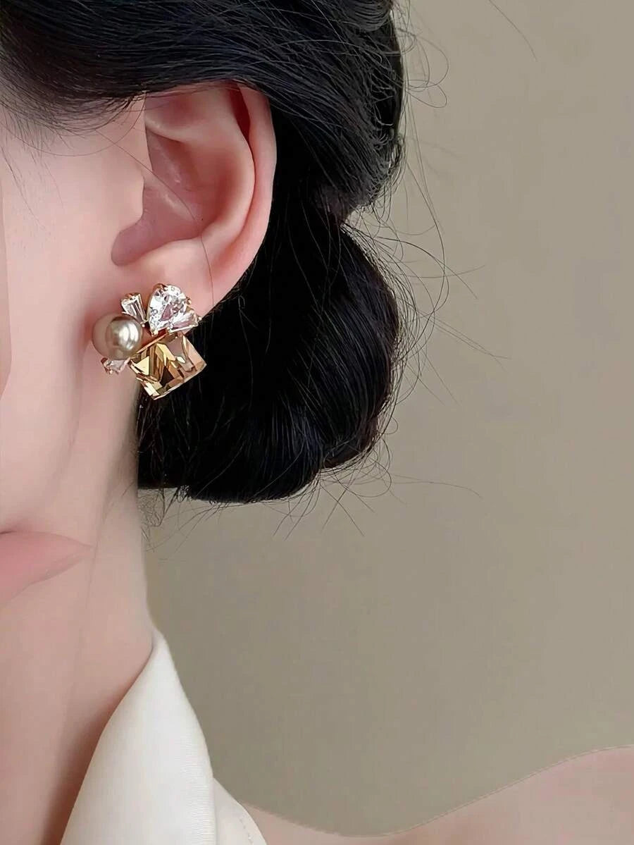 French Faux Pearl Glass Stud Earrings