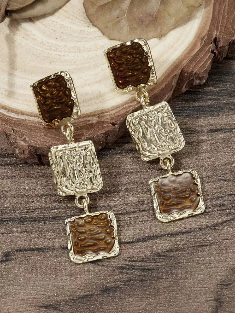 Retro Coffee Square Drop Earrings