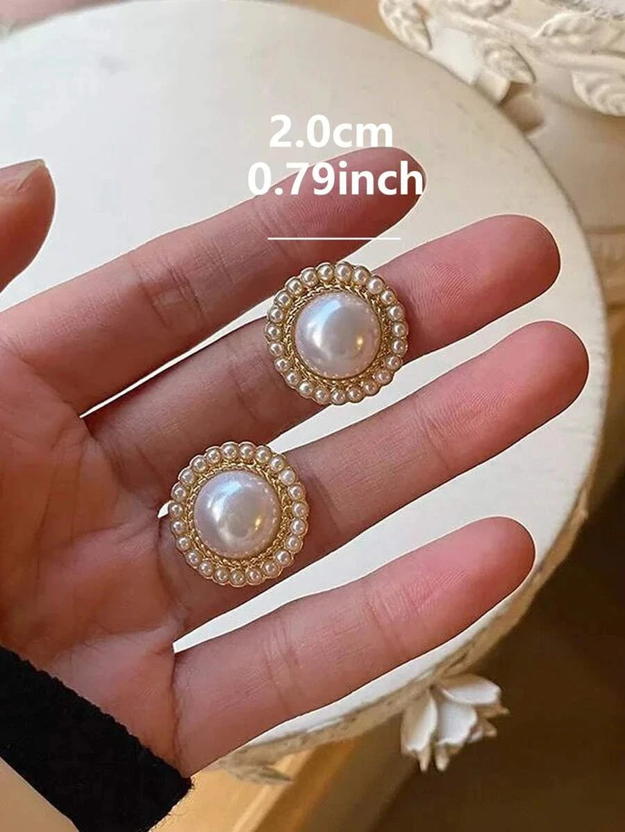 Faux Pearl Decor Stud Earrings