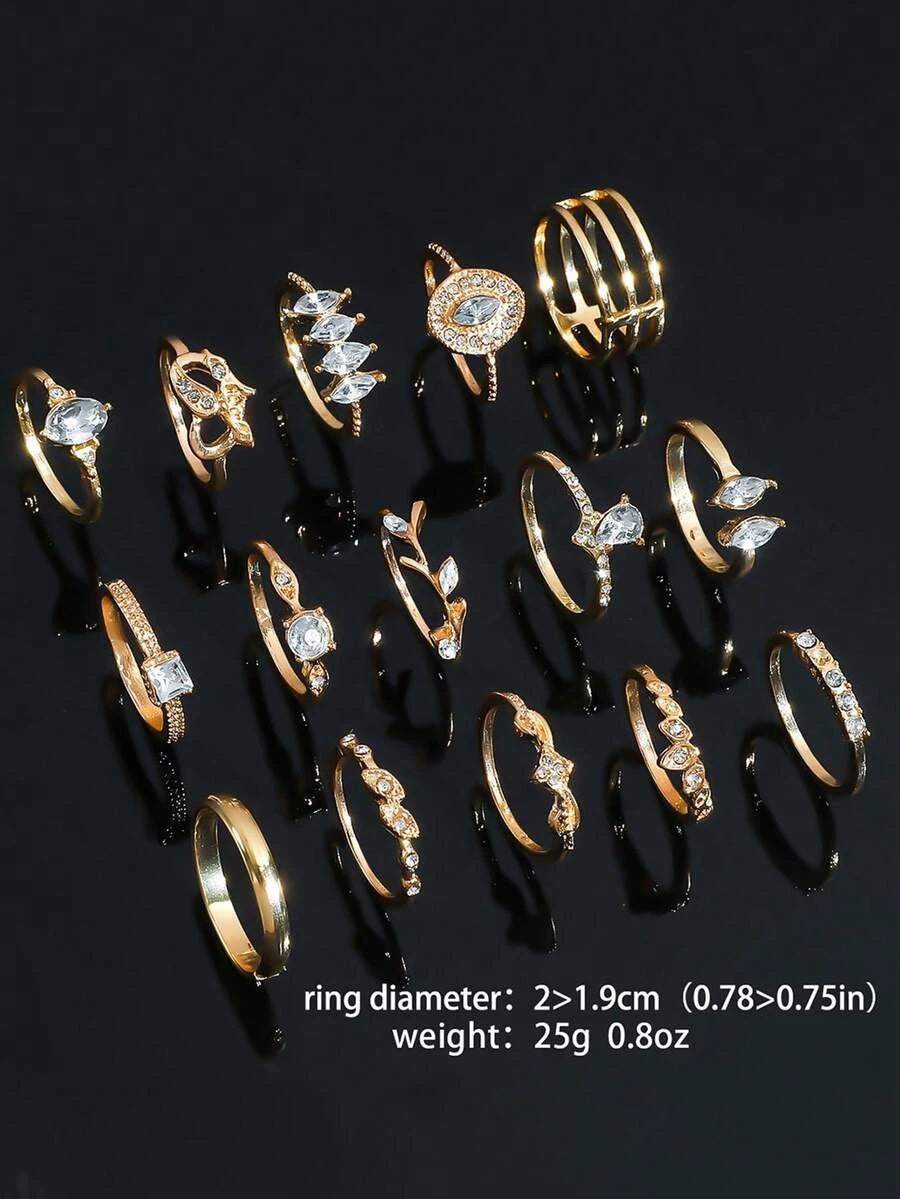 15pcs Vintage Gold-Tone Rhinestone Flower