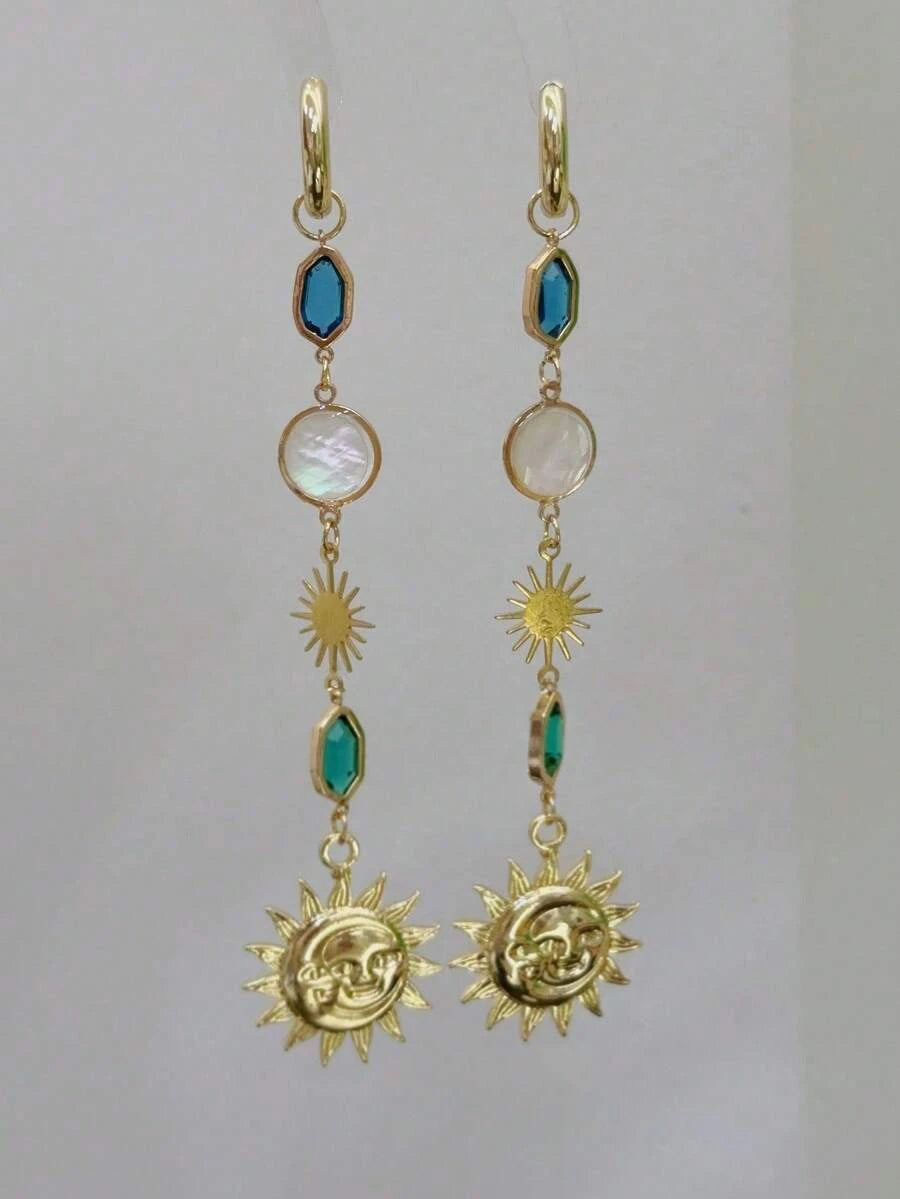 Vintage Gold Moon Drop Earrings