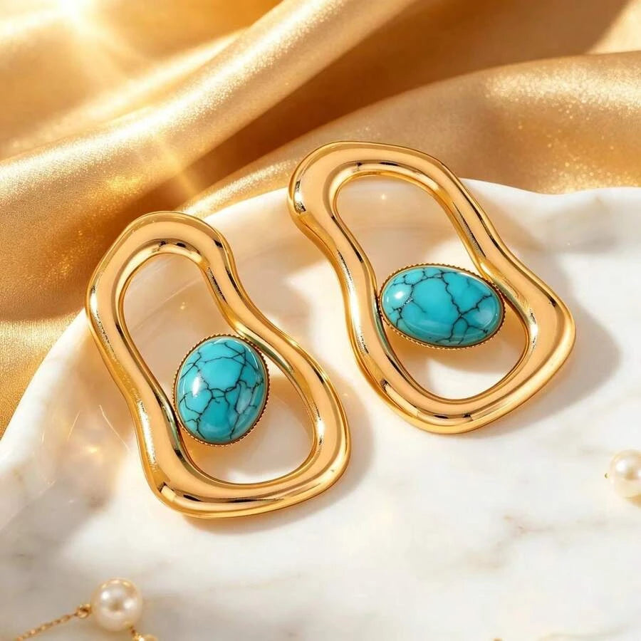 Geometric Oval Faux Pearl Stud Earrings