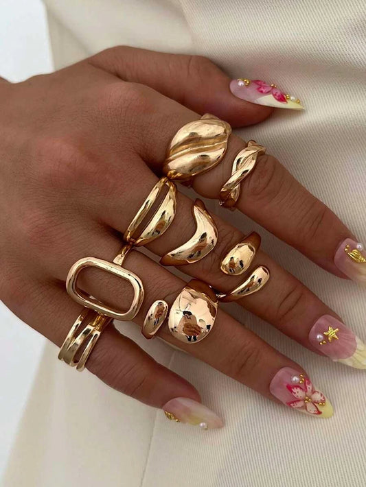 Vintage Geometric Open Ring Set