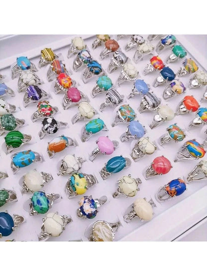 Vintage Natural Stone Alloy Rings Set