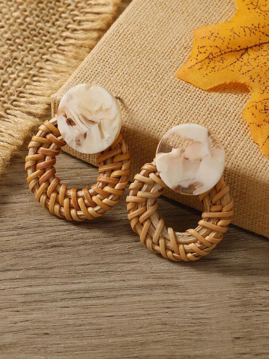European Boho Rattan Drop Earrings